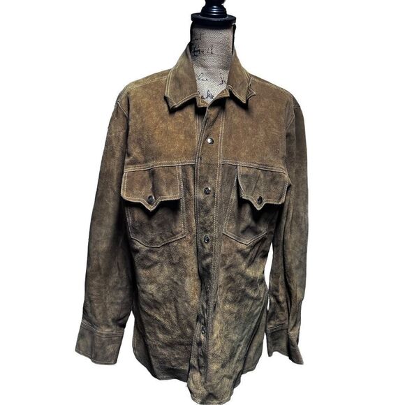 Vintage Heavy Duty Western Cowboy Style Brown Leather & Suede Front Snap Button - Picture 4 of 13